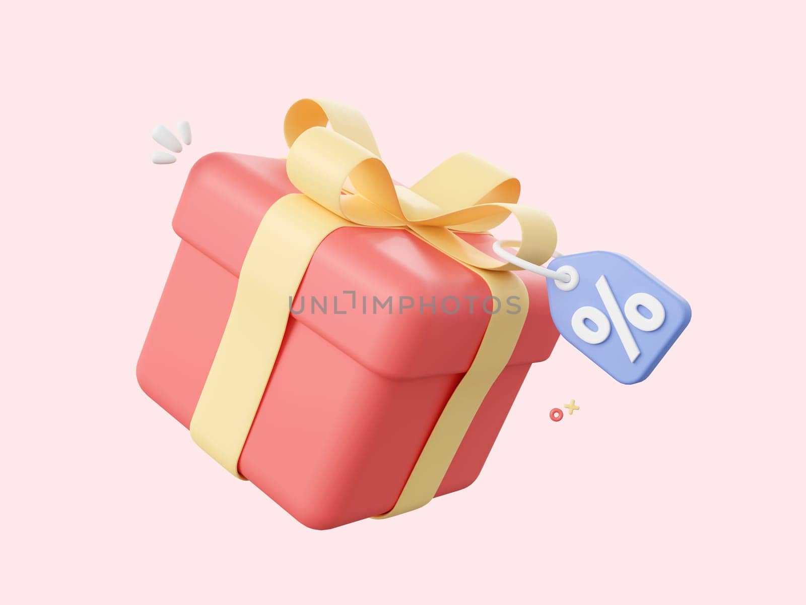 3d cartoon design illustration of Gift box with discount tag.
