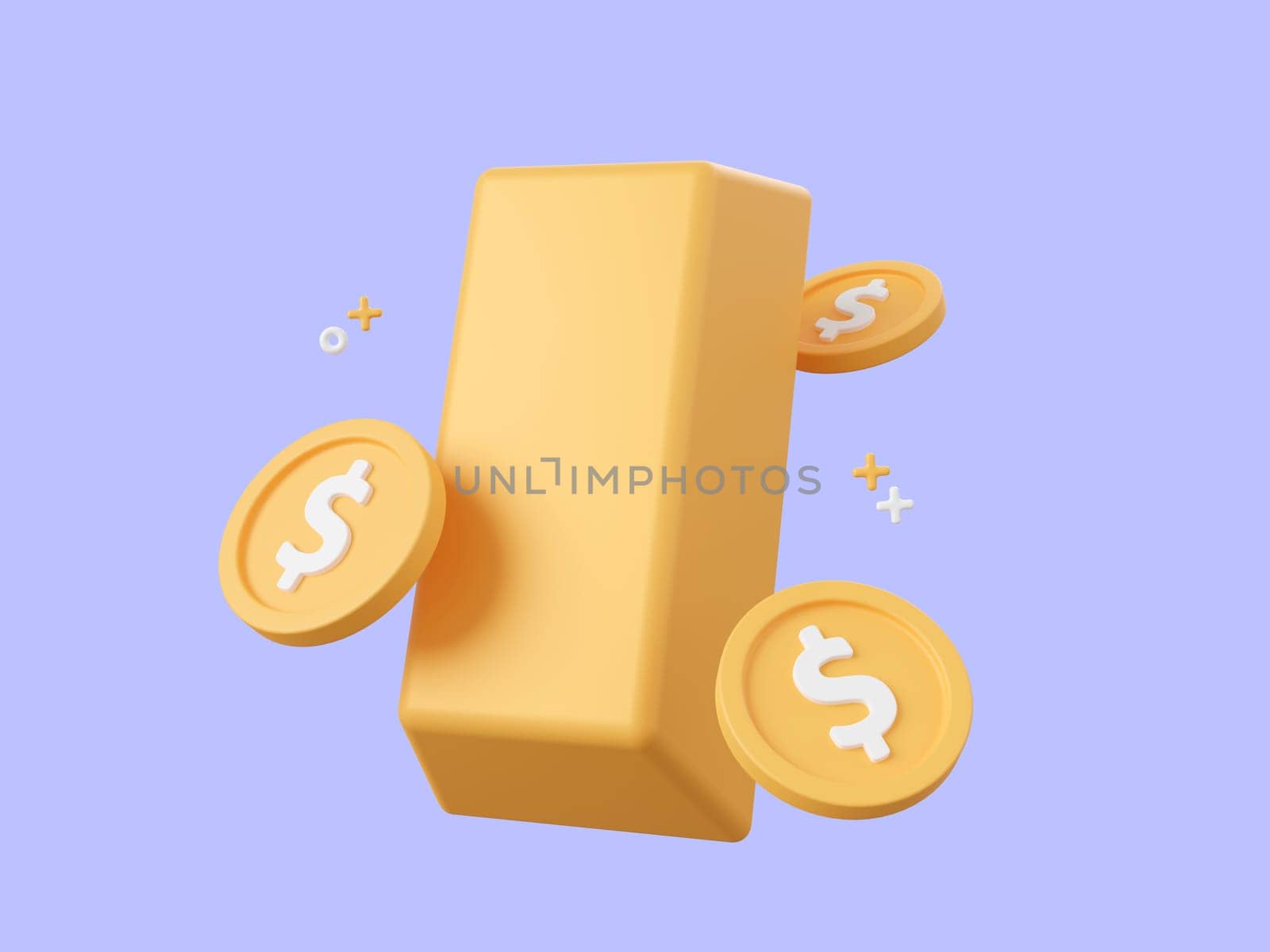 3d cartoon design illustration of Gold bar and coin icon isolated, Investment and money savings concept.