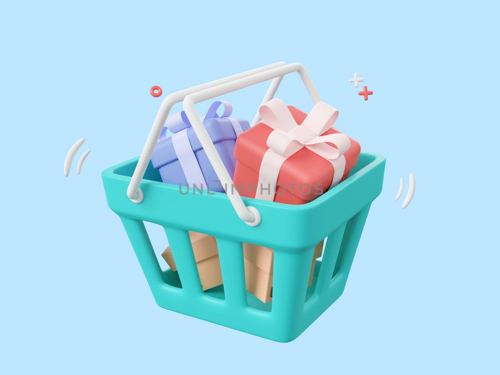 3d cartoon design illustration of Parcel boxes and gift boxes in shopping basket, Shopping online concept. by nutzchotwarut
