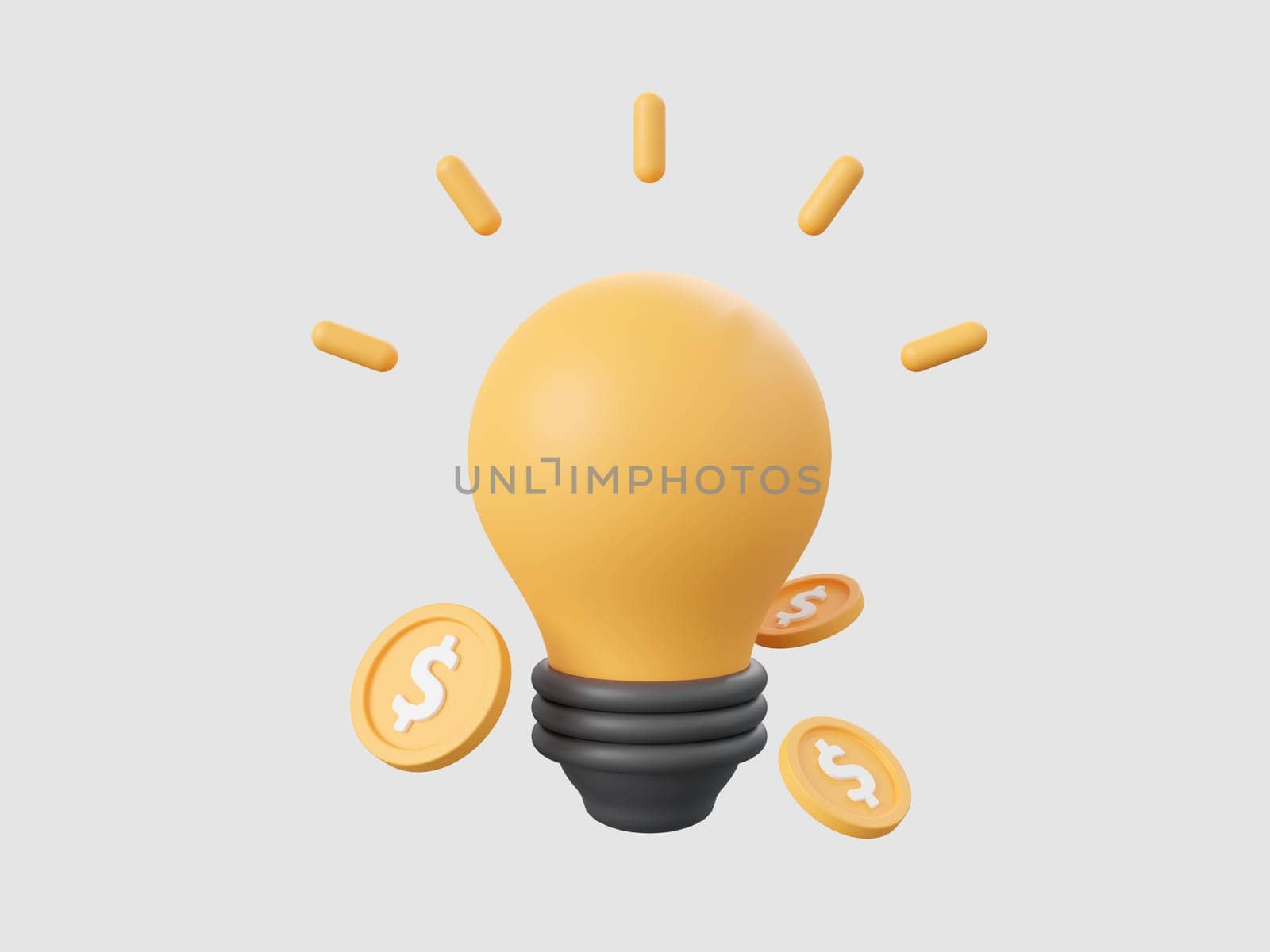 3d cartoon design illustration of Light bulb with dollar coin, Startup business idea concept. by nutzchotwarut