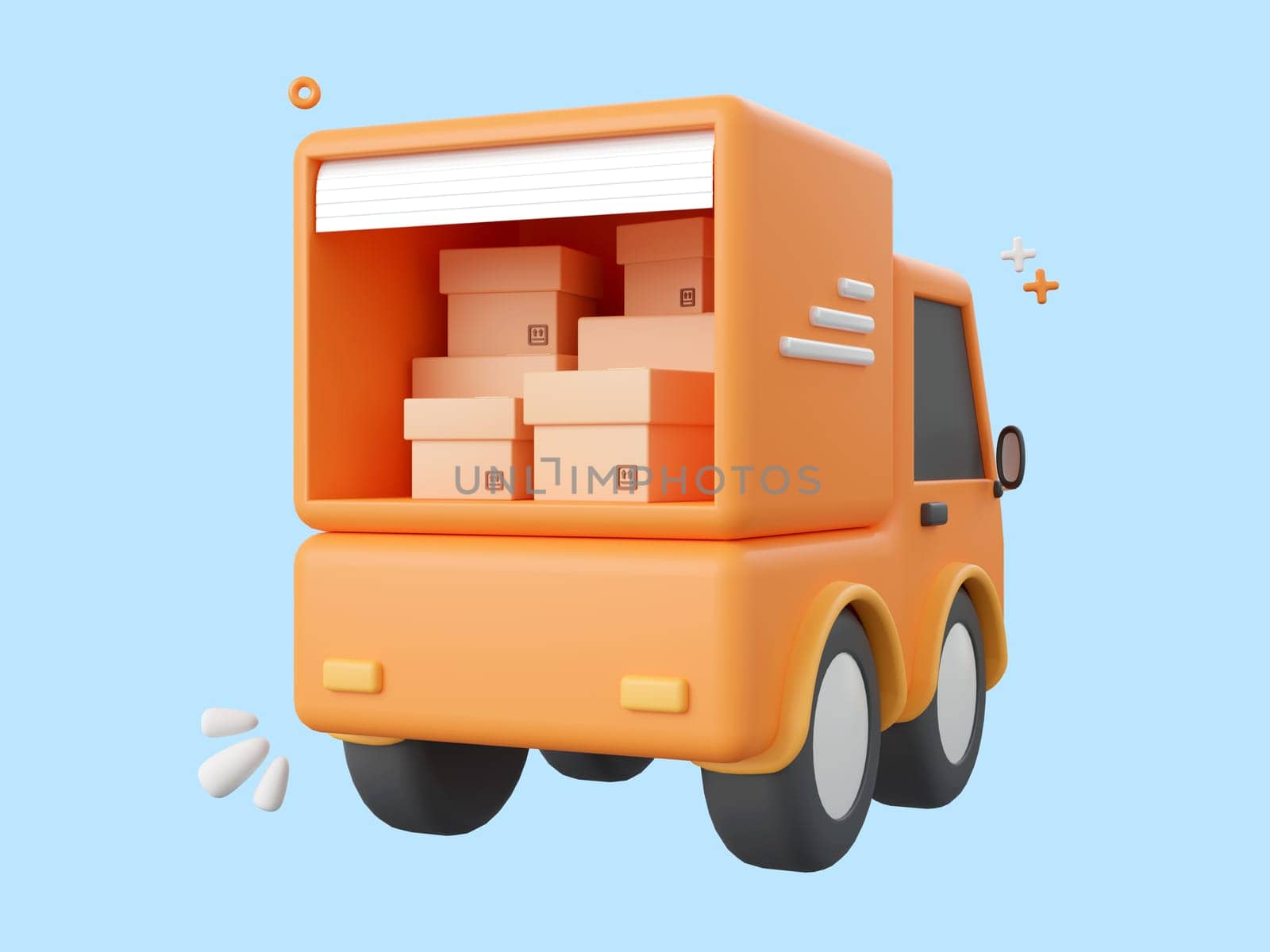 3d cartoon design illustration of Delivery truck service. by nutzchotwarut