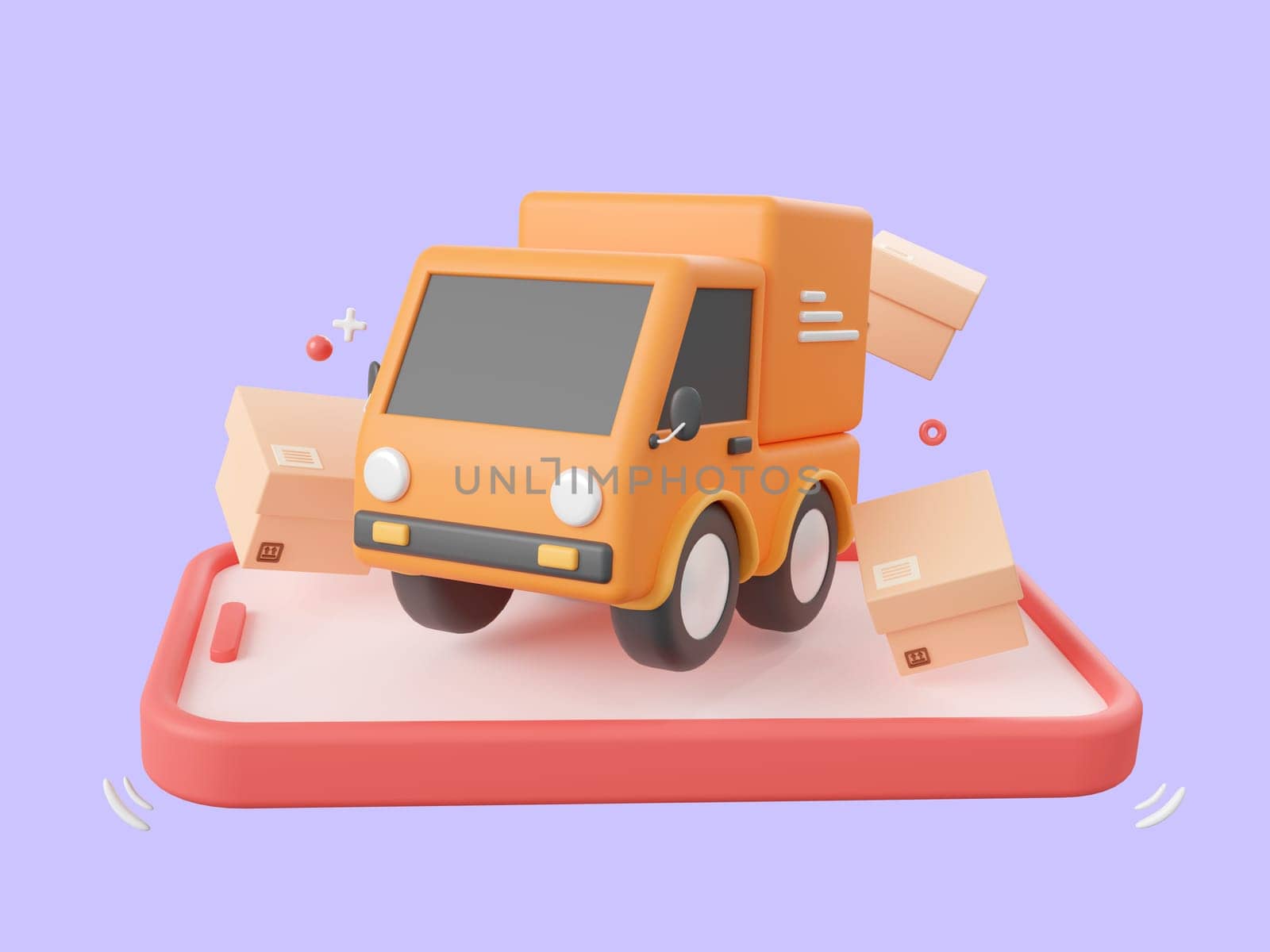 3d cartoon design illustration of Delivery truck shipping parcel boxes, Shopping and delivery service online. by nutzchotwarut