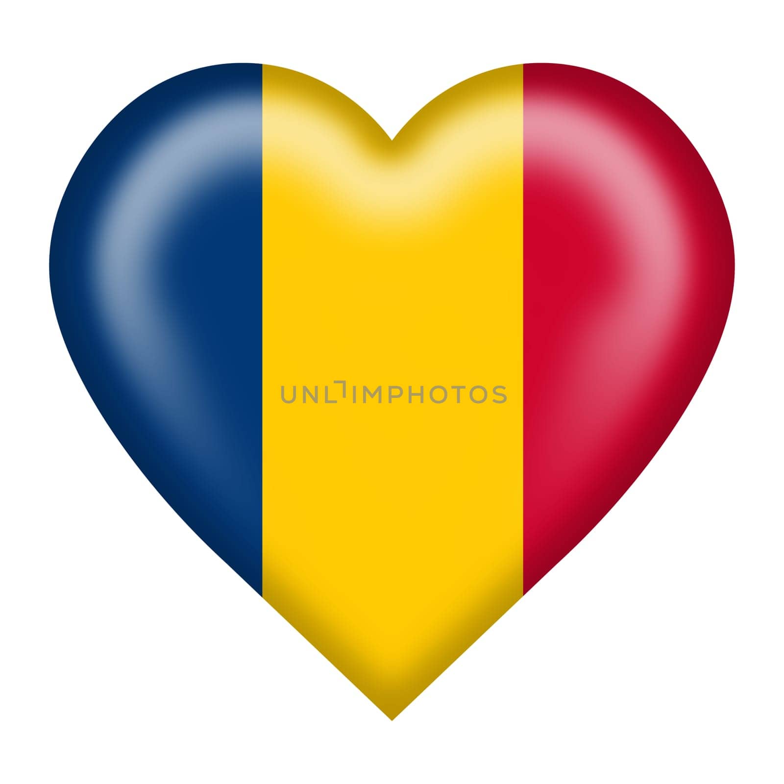 Chad flag heart button isolated on white with clipping path 3d illustration by VivacityImages