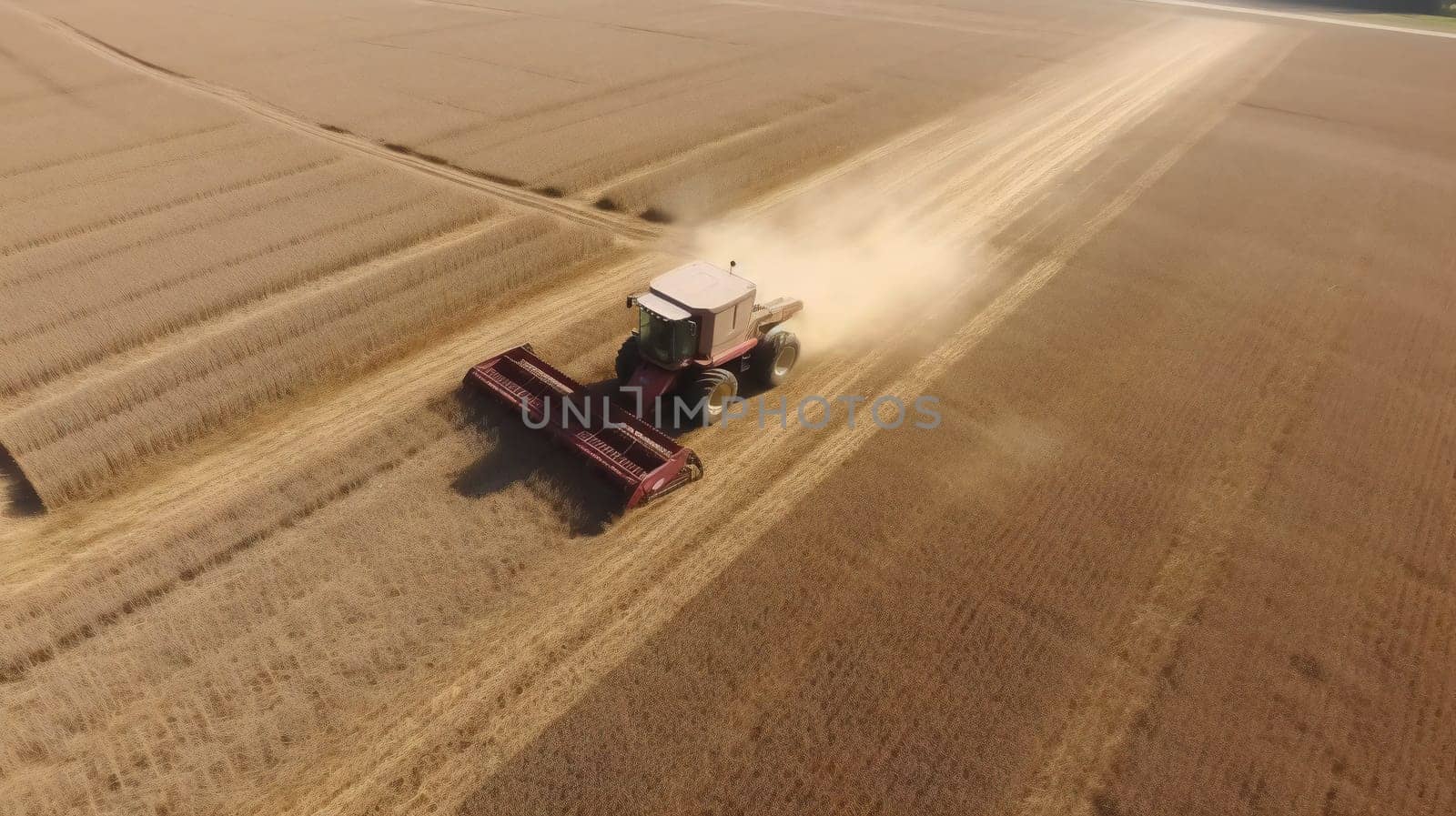 Wheat crop harvest. view of combine harvester at work during harvest time. Agriculture banner. copy space