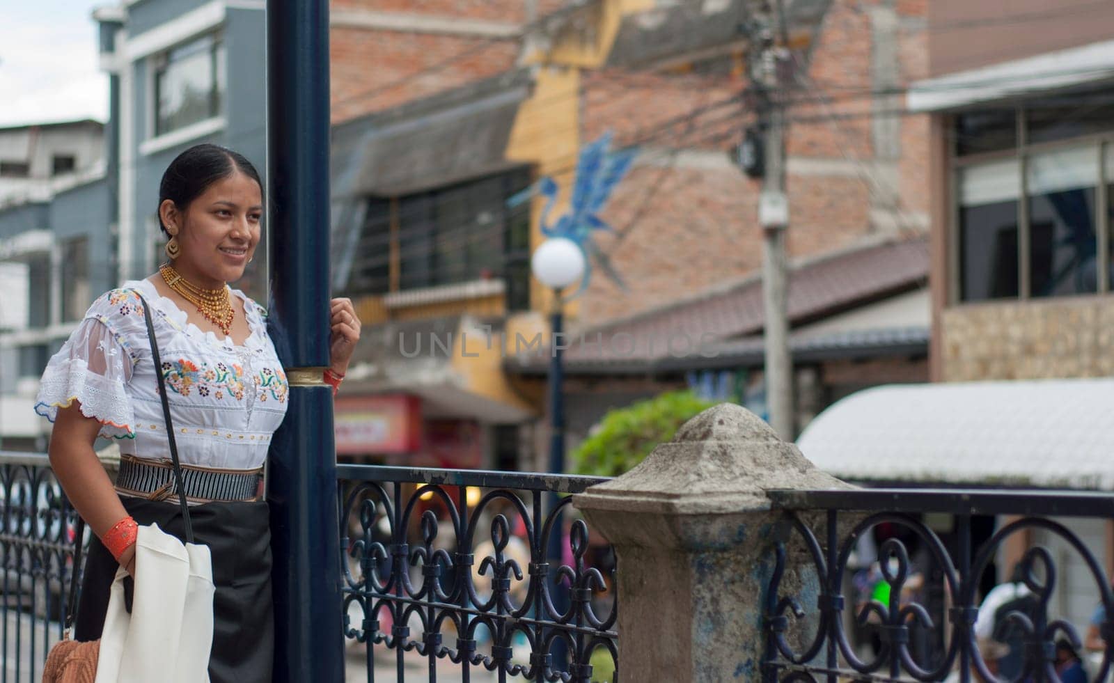 copy space of indigenous tourist girl sightseeing in the city. High quality photo