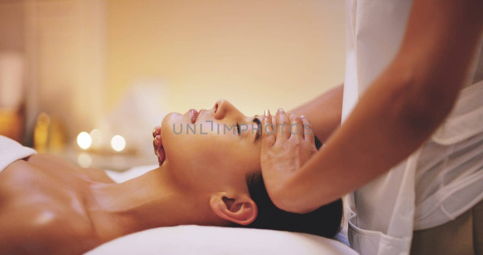 Skincare, spa and woman with luxury, massage and wellness with body care, stress relief and relax. Female person, girl and masseuse with a client, comfortable and salon treatment on a resort vacation.