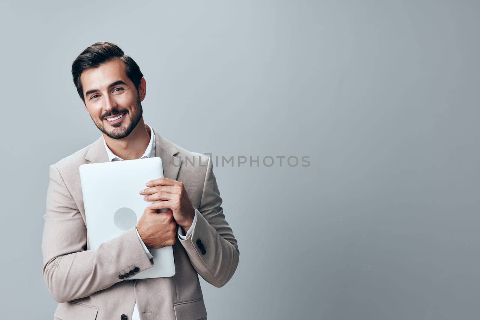 male man suit internet professional handsome shirt job freelancer technology entrepreneur young using business copyspace portrait smile laptop smiling computer stylish