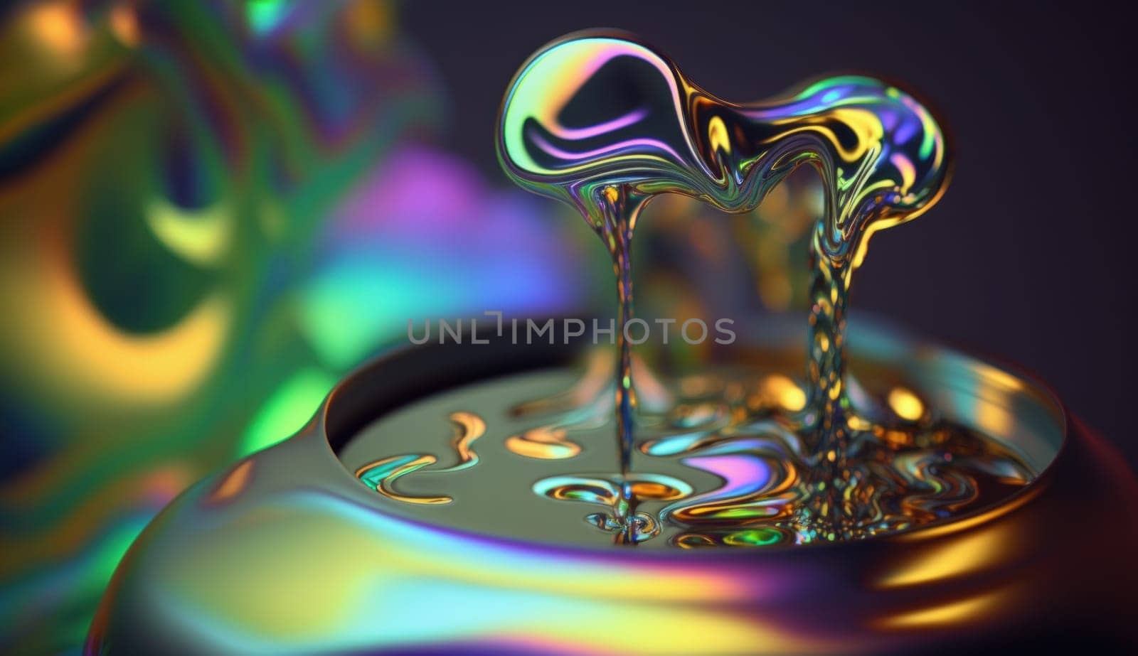 Abstract background, holographic fluid foil, metallic texture. Generative AI