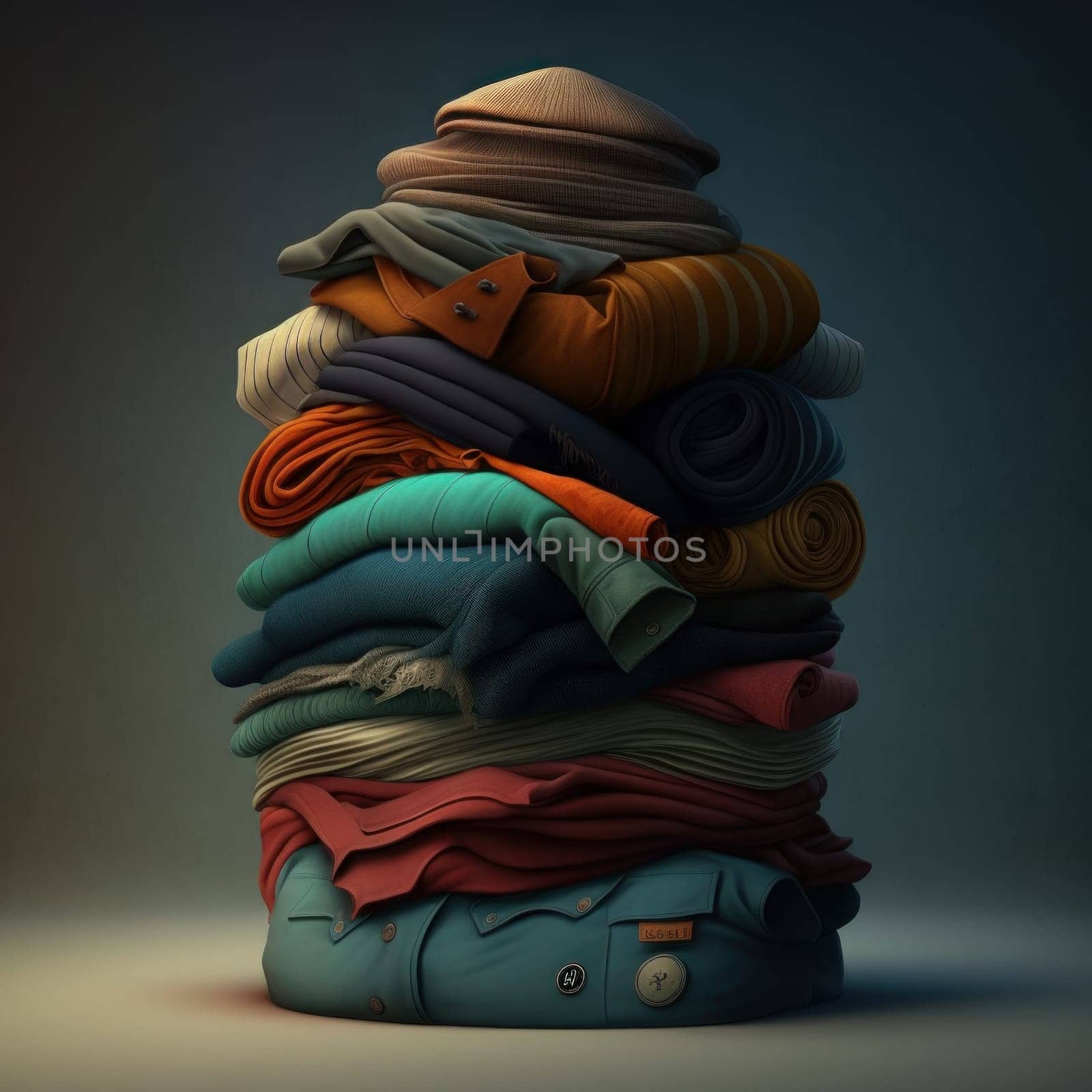 Stack of clothes. A family laundry pile. Generative AI