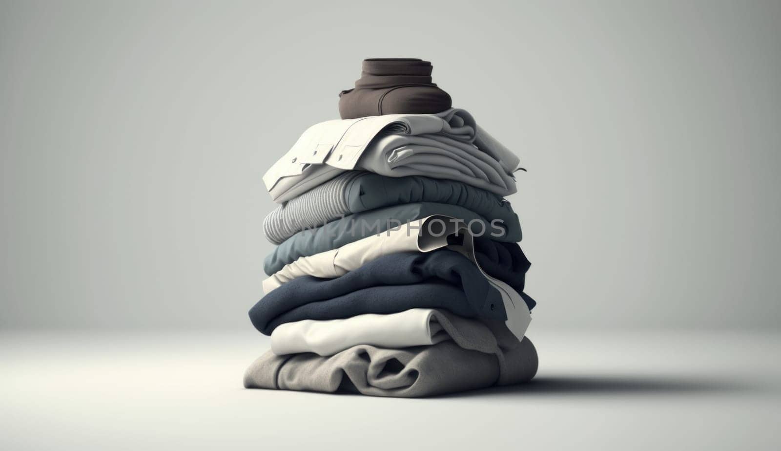 Stack of clothes. A family laundry pile. Generative AI by Veiksme