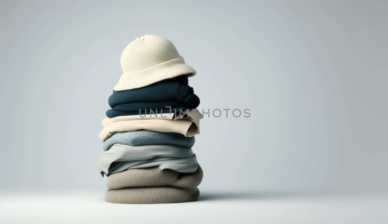 Stack of clothes. A family laundry pile. Generative AI by Veiksme