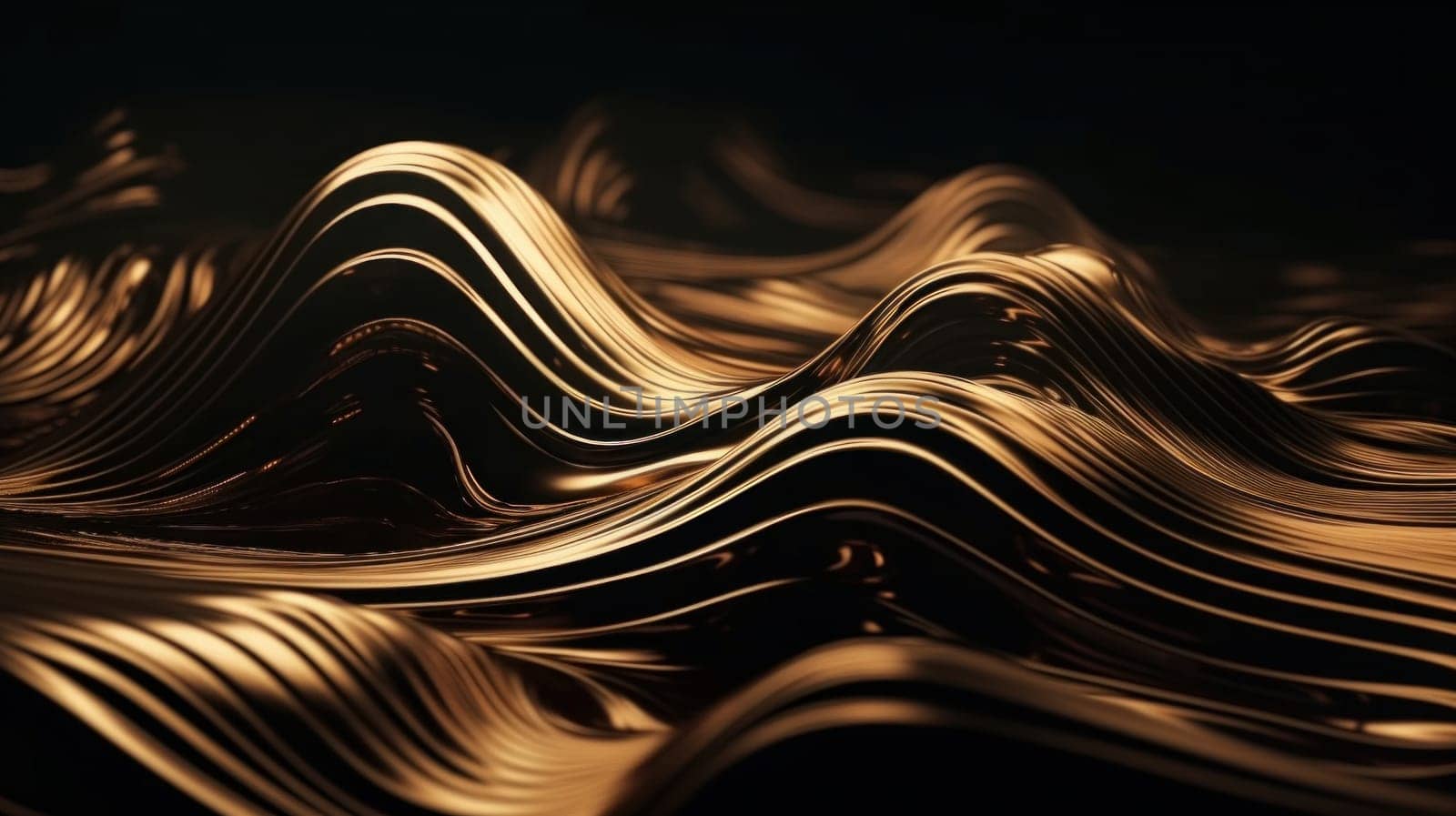 Metallic gold abstract wavy liquid background. Generative AI by Veiksme