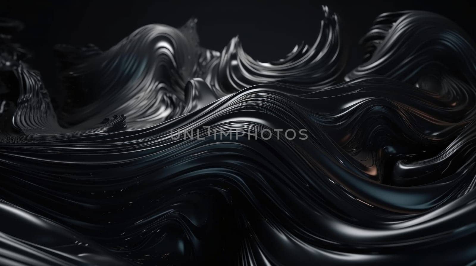 Metallic black abstract wavy liquid background. Generative AI by Veiksme