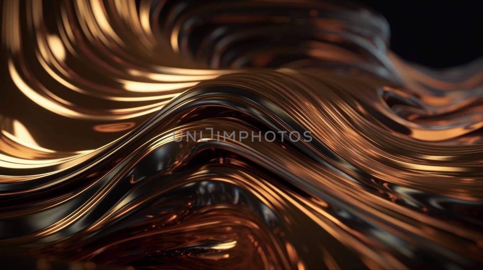 Metallic gold abstract wavy liquid background. Generative AI
