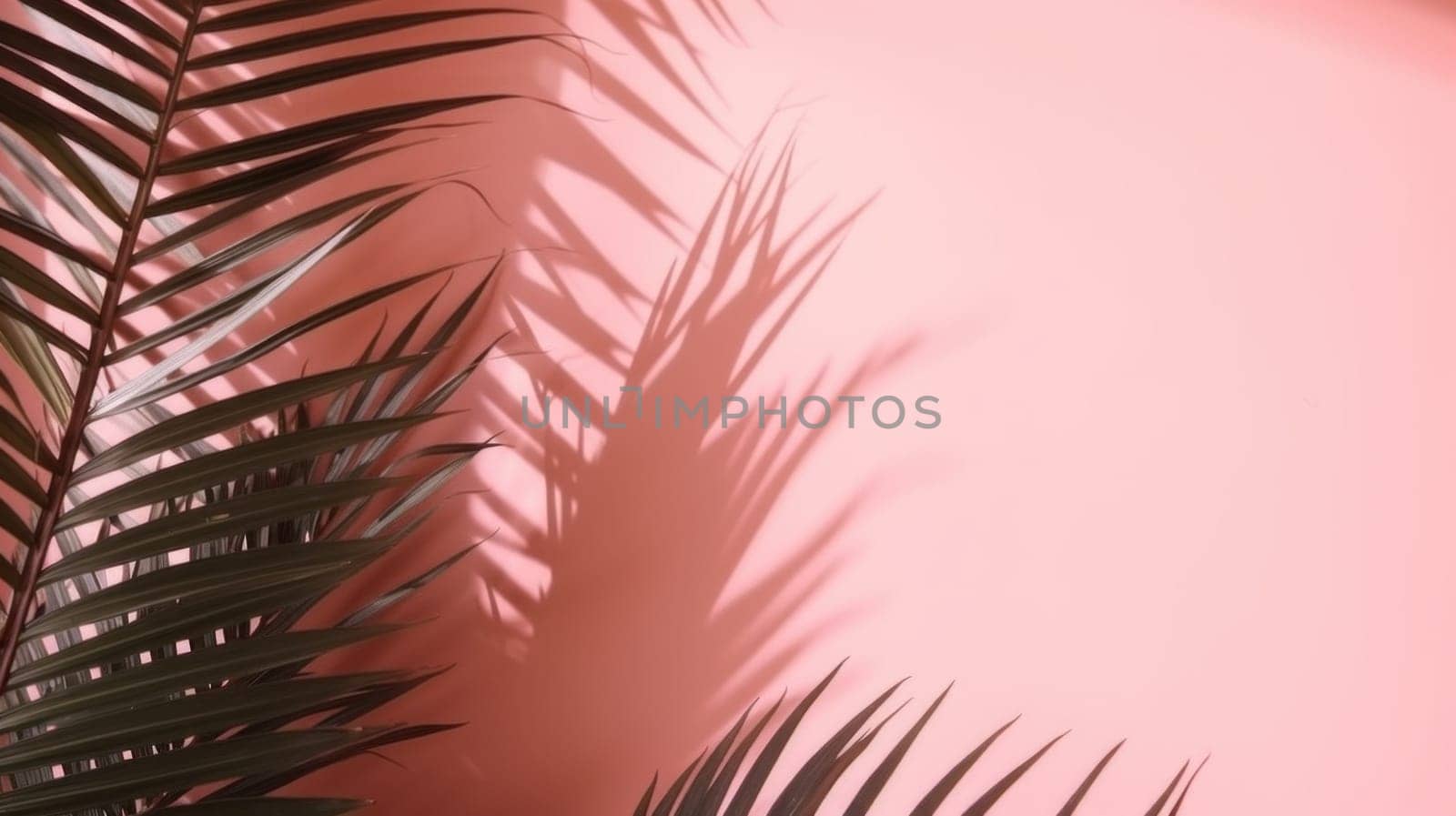 Tropical leaves on pink background. Generative ai