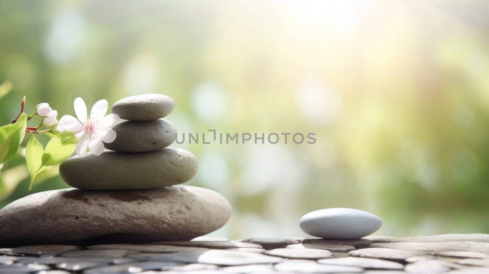 Spa stones on blurred background. Generative ai