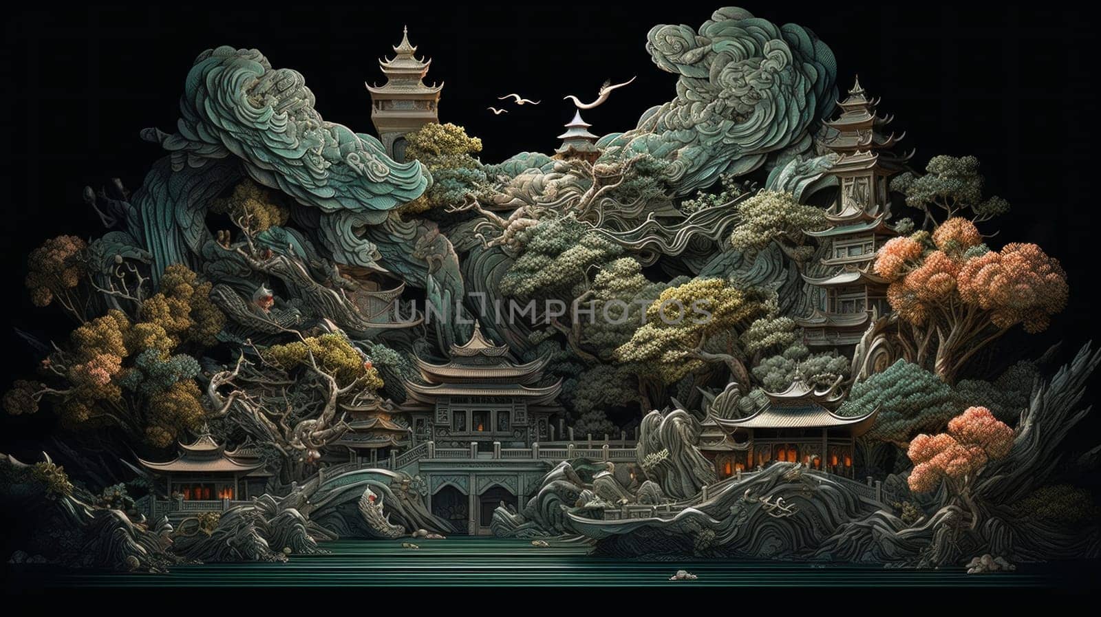 Vivid and Vibrant 3D Chinese Illustration. Generative ai by Veiksme