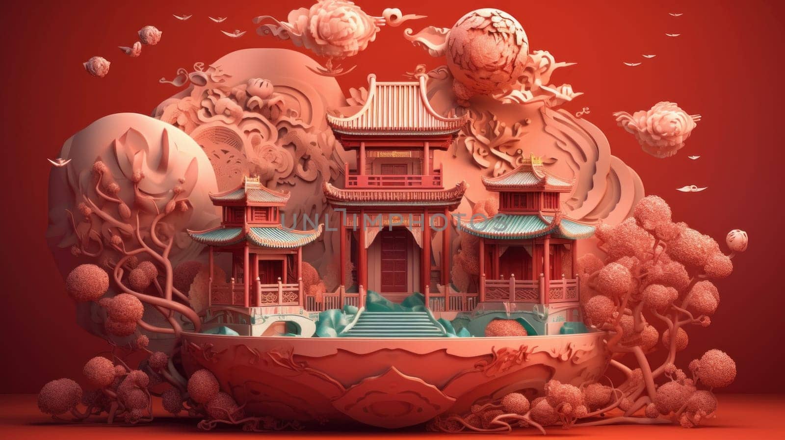 Vivid and Vibrant 3D Chinese Illustration. Generative ai