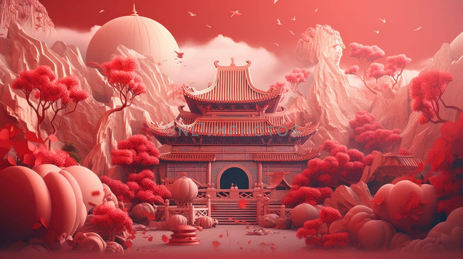 Vivid and Vibrant 3D Chinese Illustration. Generative ai