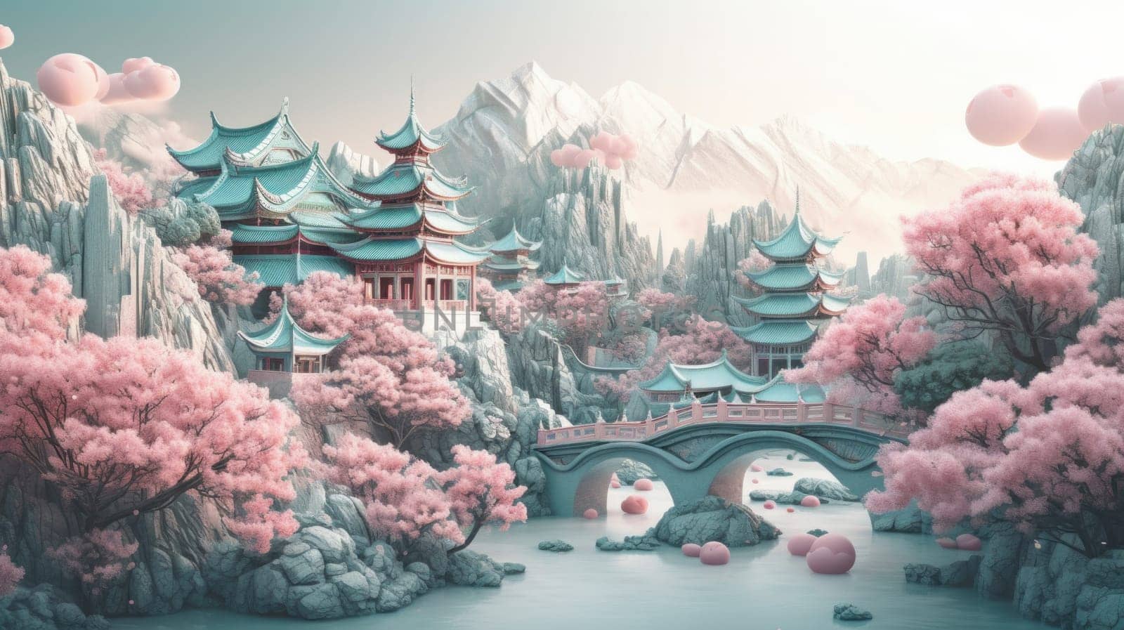 Vivid and Vibrant 3D Chinese Illustration. Generative ai by Veiksme