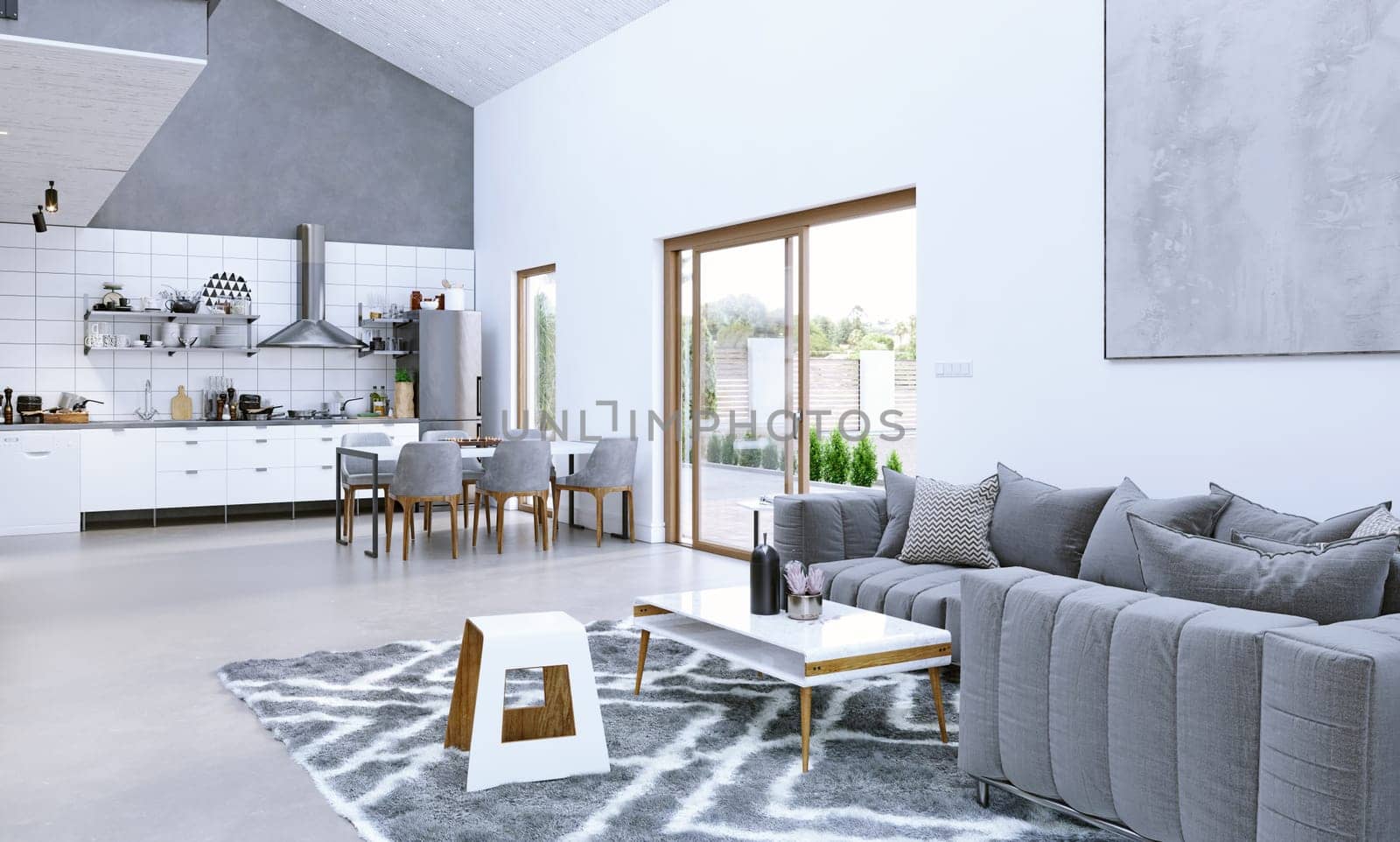 3D illustration of a modern Scandinavian style interior.
