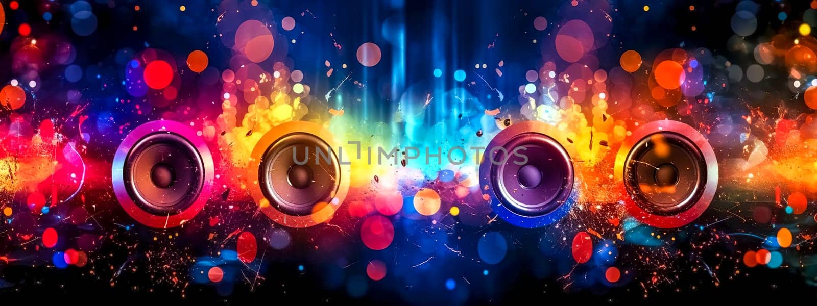 digital music, sheet music, abstract background banner, bass speakers, made with Generative AI. High quality illustration