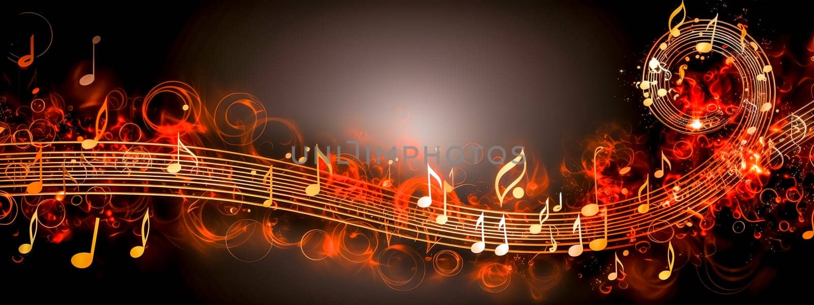 digital music, sheet music, abstract background banner, bass speakers, made with Generative AI. High quality illustration