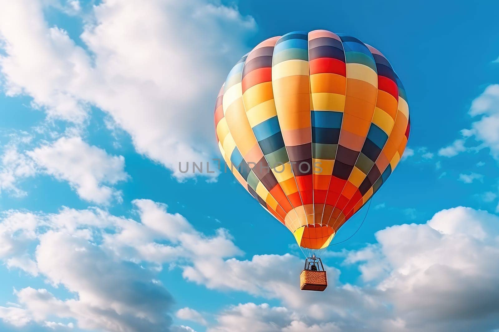 Colorful Hot Air Balloon with unrecognizable people in the sky, AI Generated