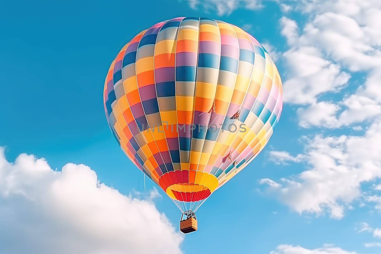 Colorful Hot Air Balloon with unrecognizable people in the sky, AI Generated