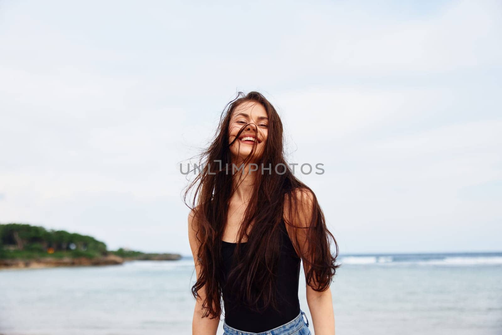 smile woman young sunset sea lifestyle beauty summer travel running beach by SHOTPRIME