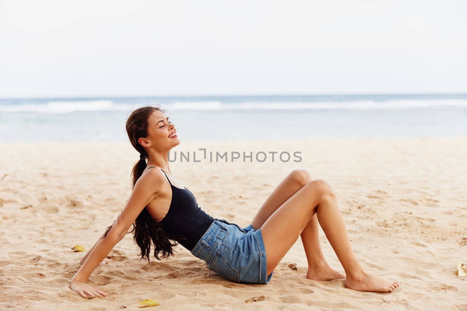 nature woman sea beach freedom sitting travel smile vacation sand female by SHOTPRIME