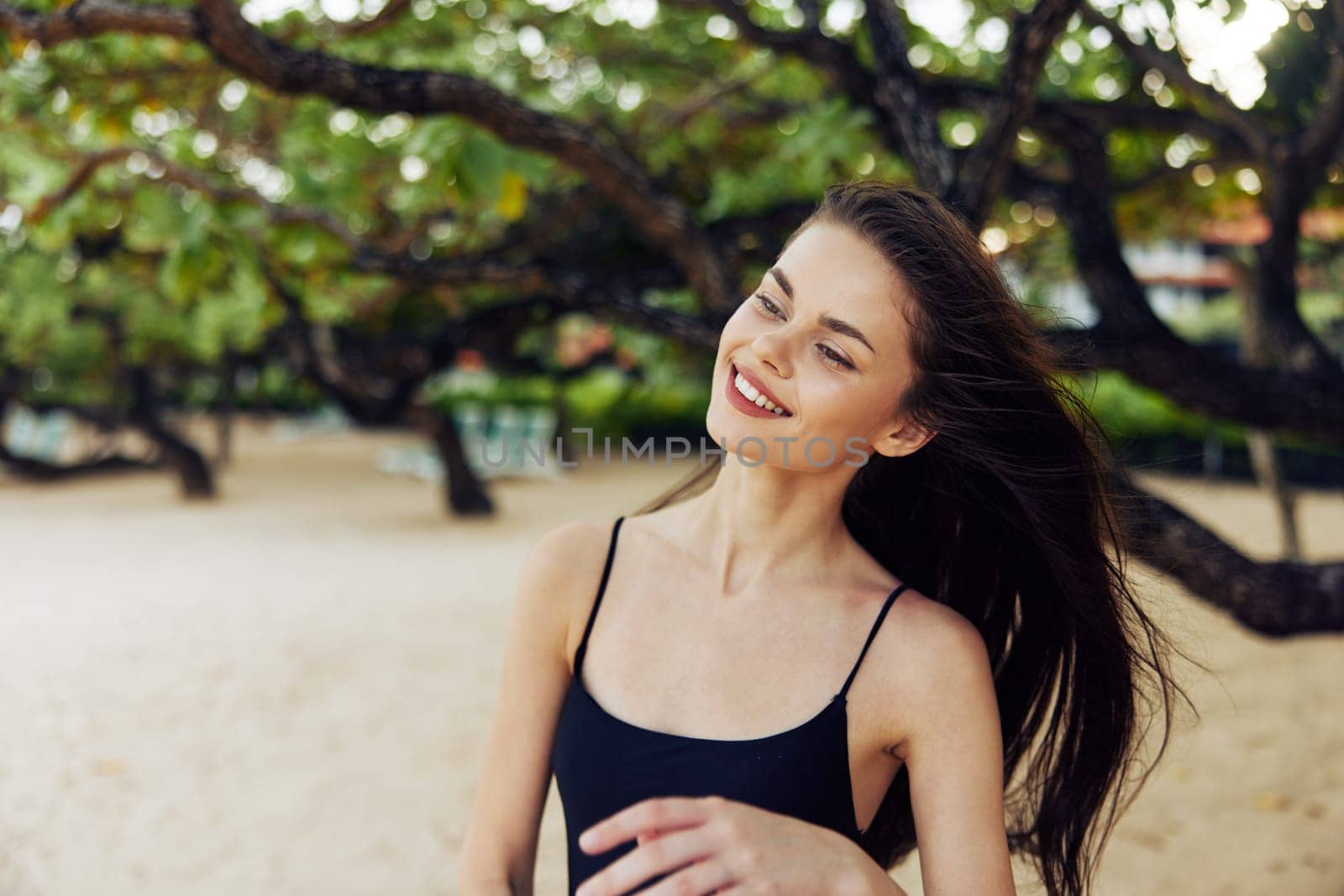 woman sea carefree vacation summer sand smile young nature ocean beach by SHOTPRIME