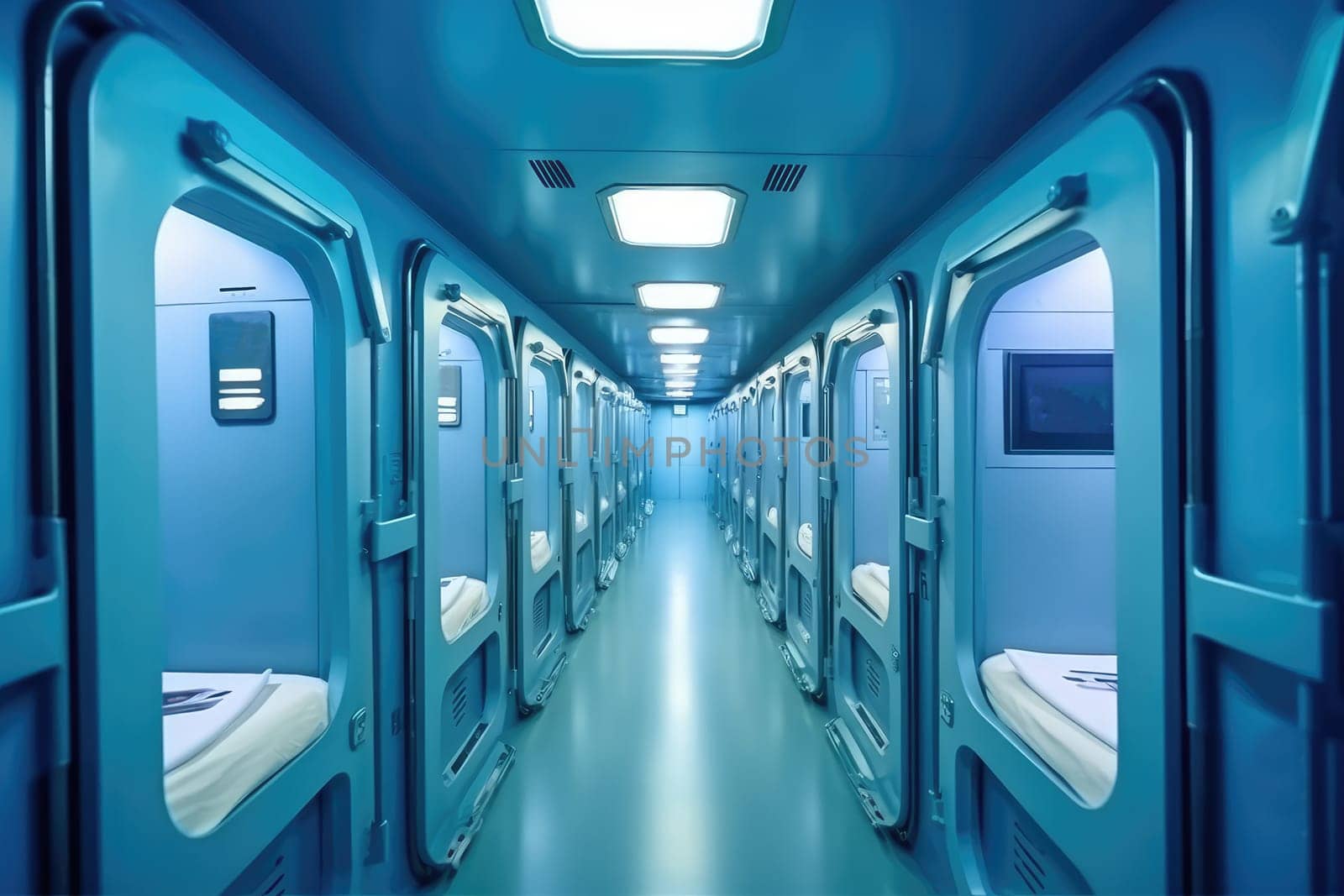 capsule hotel interior. AI Generated by Desperada