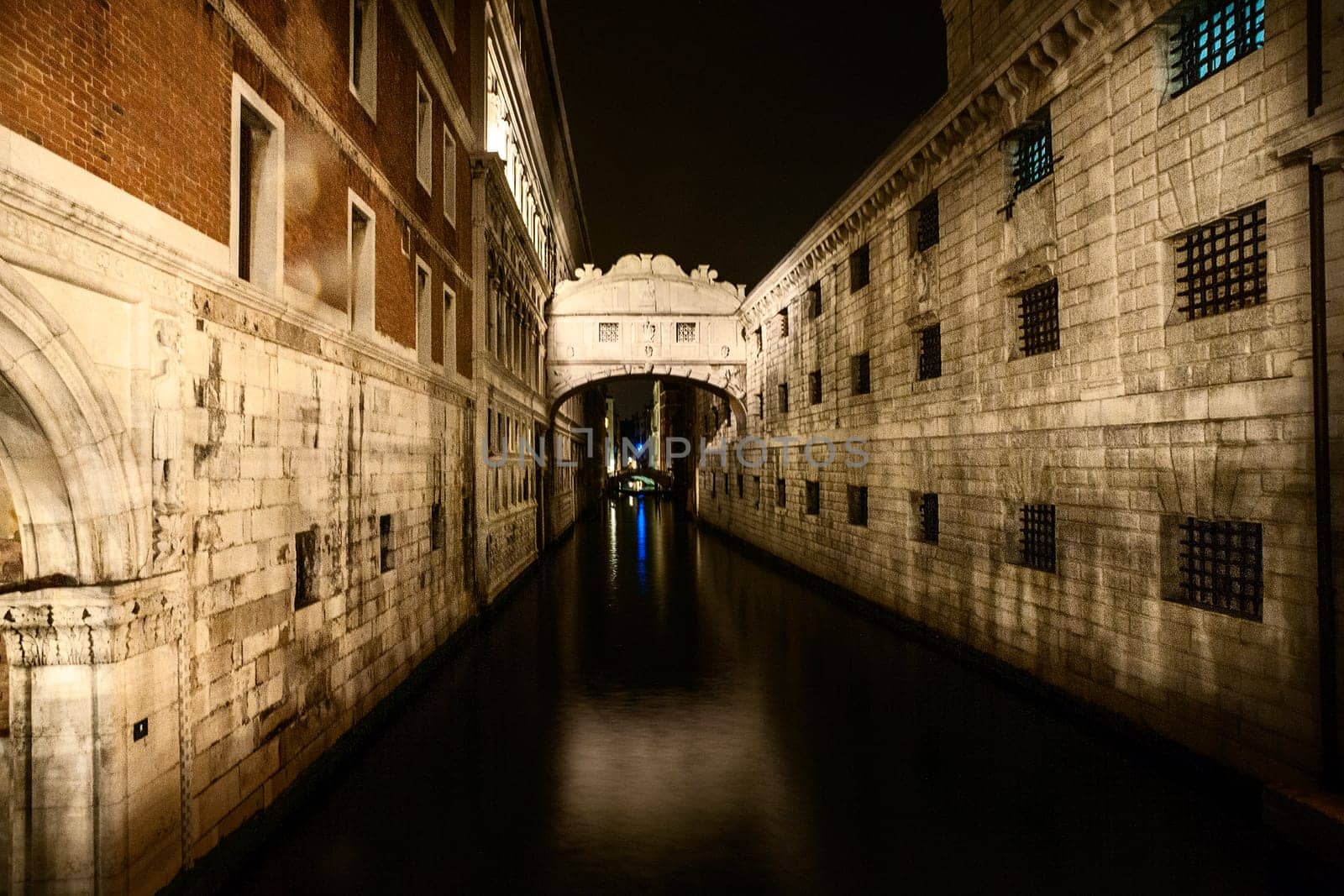 The famous bridge of sighs of Venice shot at night