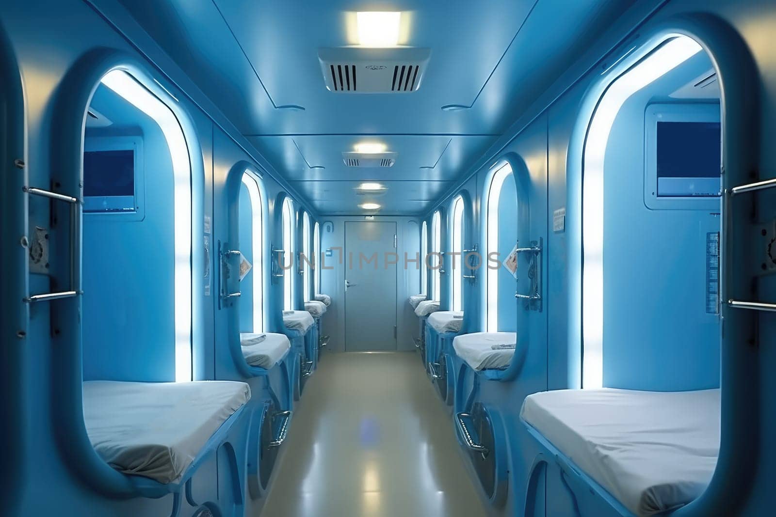 capsule hotel interior. AI Generated by Desperada