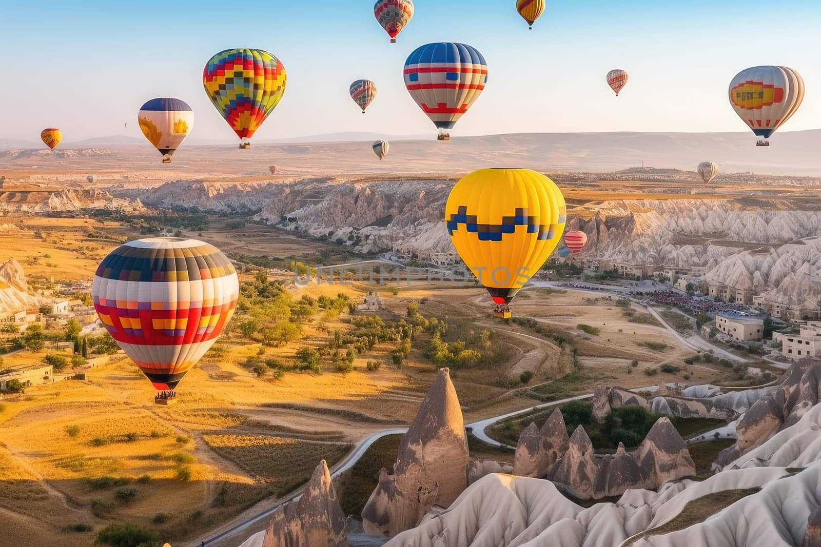 Colorful Hot Air Balloon with unrecognizable people in Flight, balloons festival, AI Generated