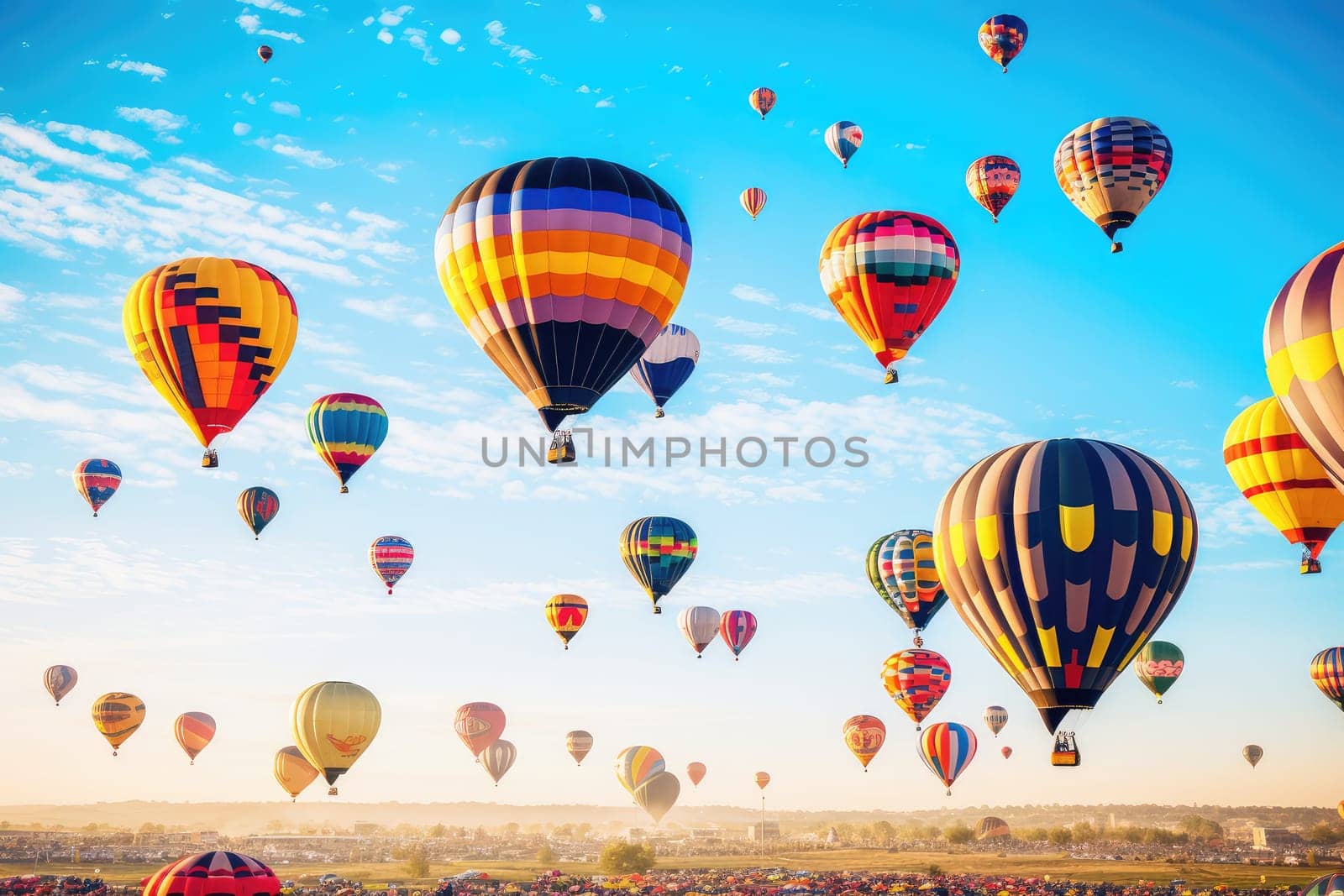 Colorful Hot Air Balloon with unrecognizable people in Flight, balloons festival, AI Generated