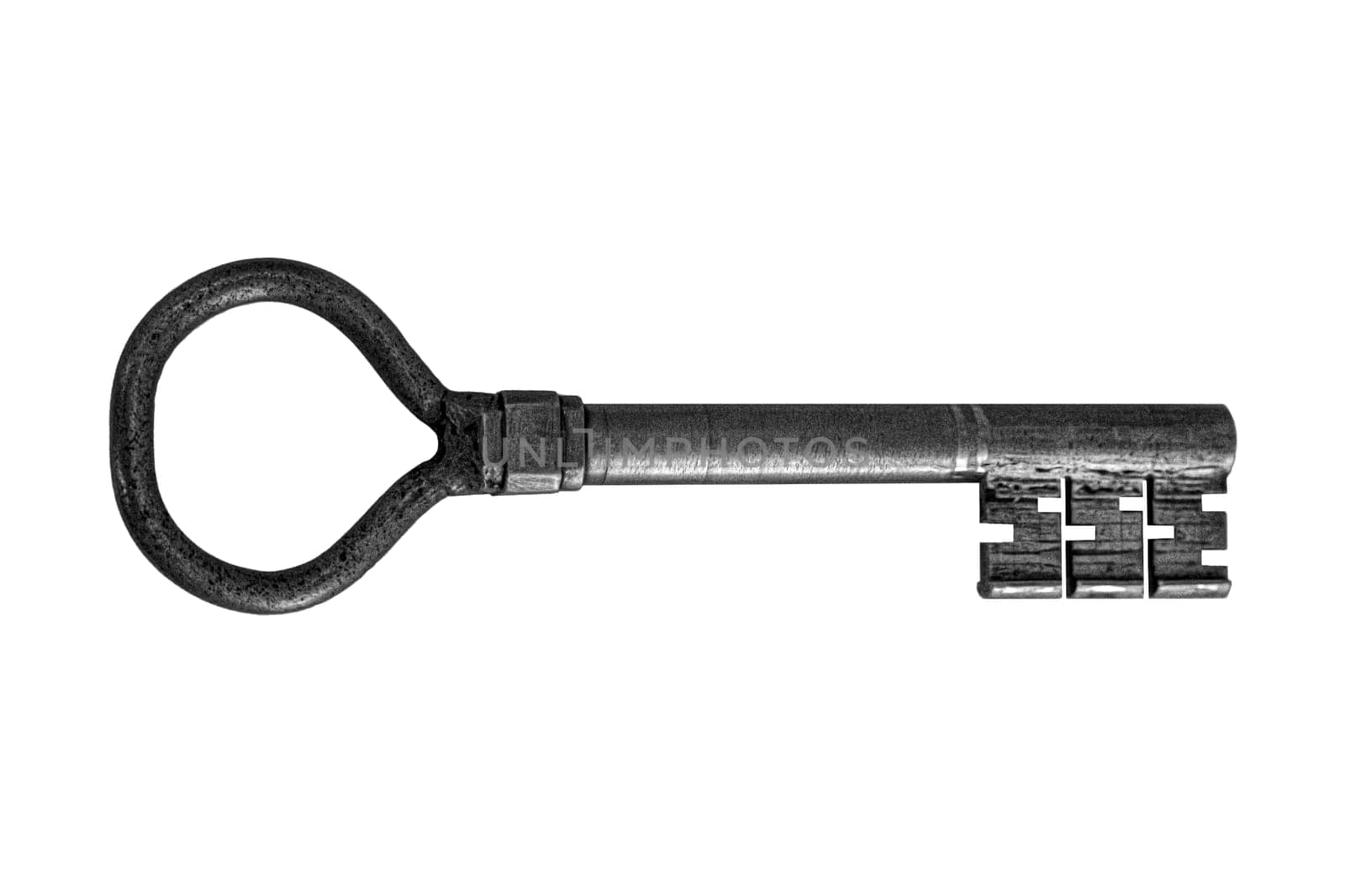 antique forged key on a white background. photo