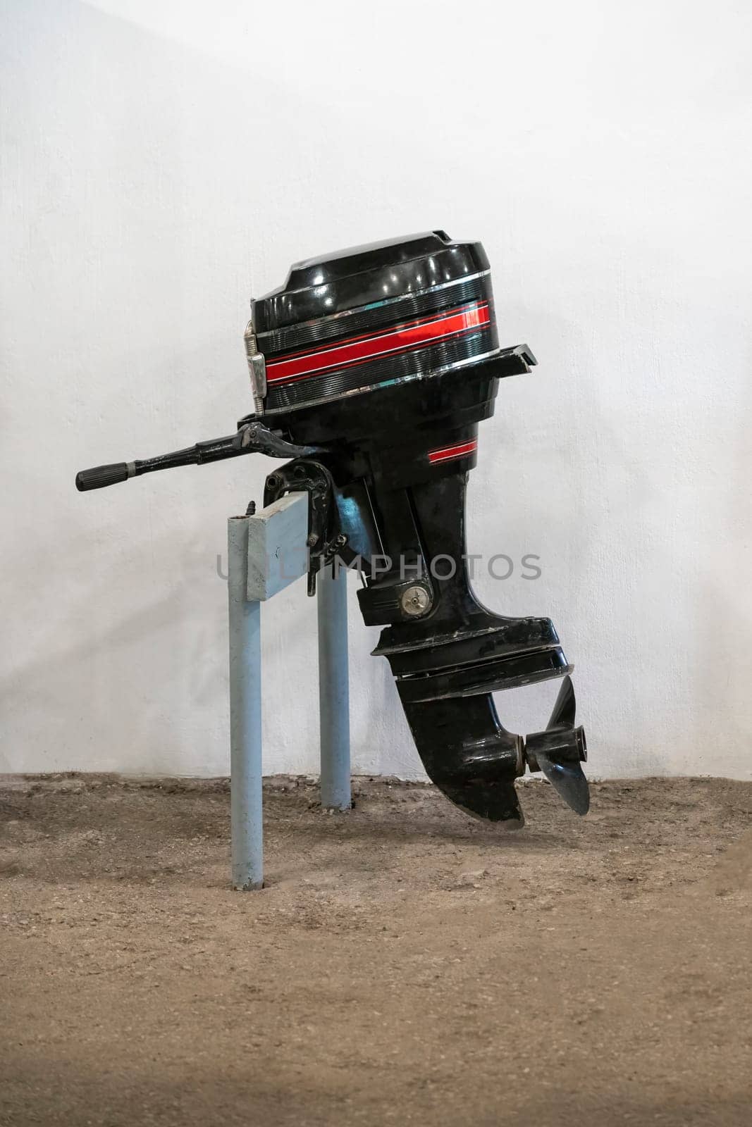 gasoline engine for a boat on a stand. photo