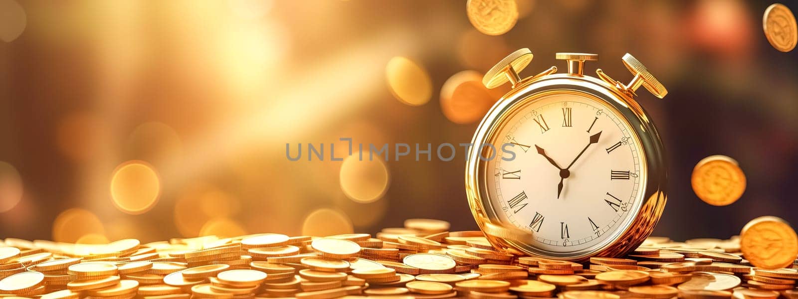 time and money, the concept of effective work and successful business, the pursuit of money, banner with copy space, made with Generative AI. High quality illustration