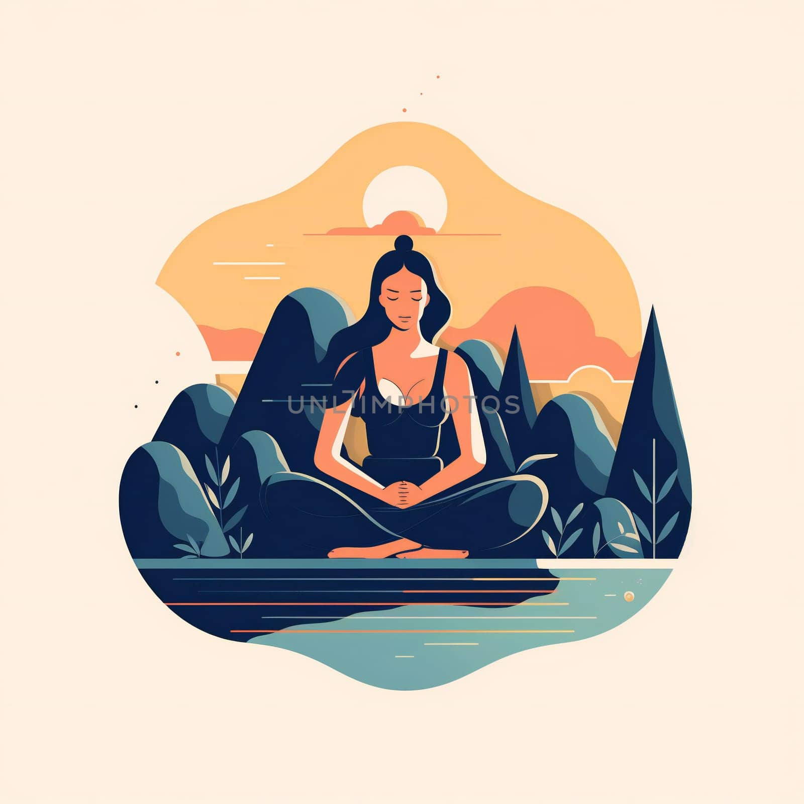 Concept of woman meditating. Flat design stock illustration. Generative ai by juliet_summertime