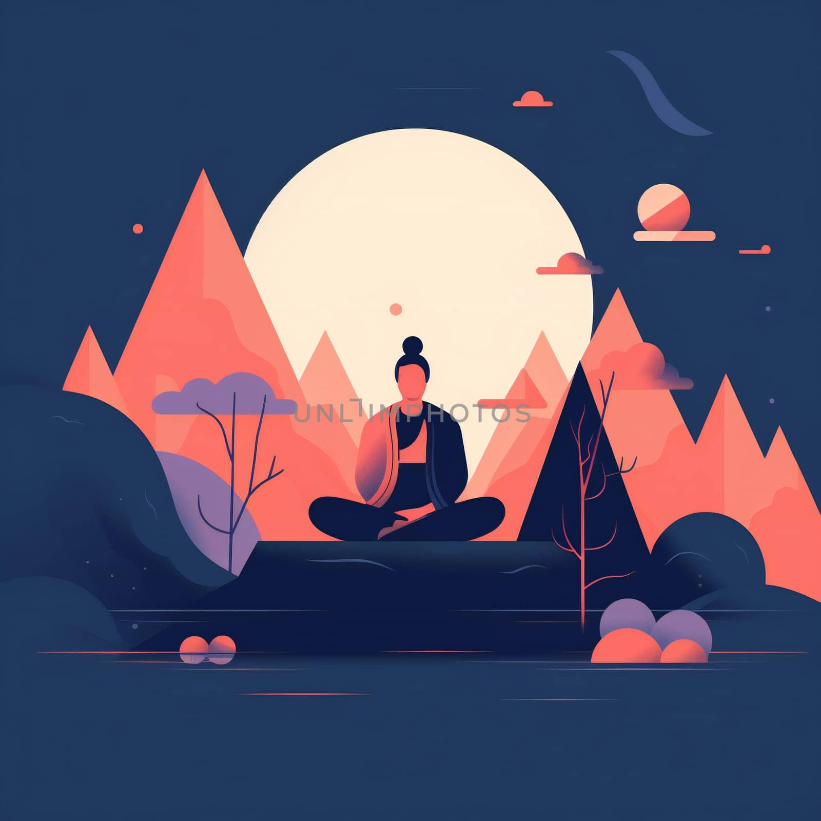 Concept of woman meditating. Flat design stock illustration. Generative ai by juliet_summertime