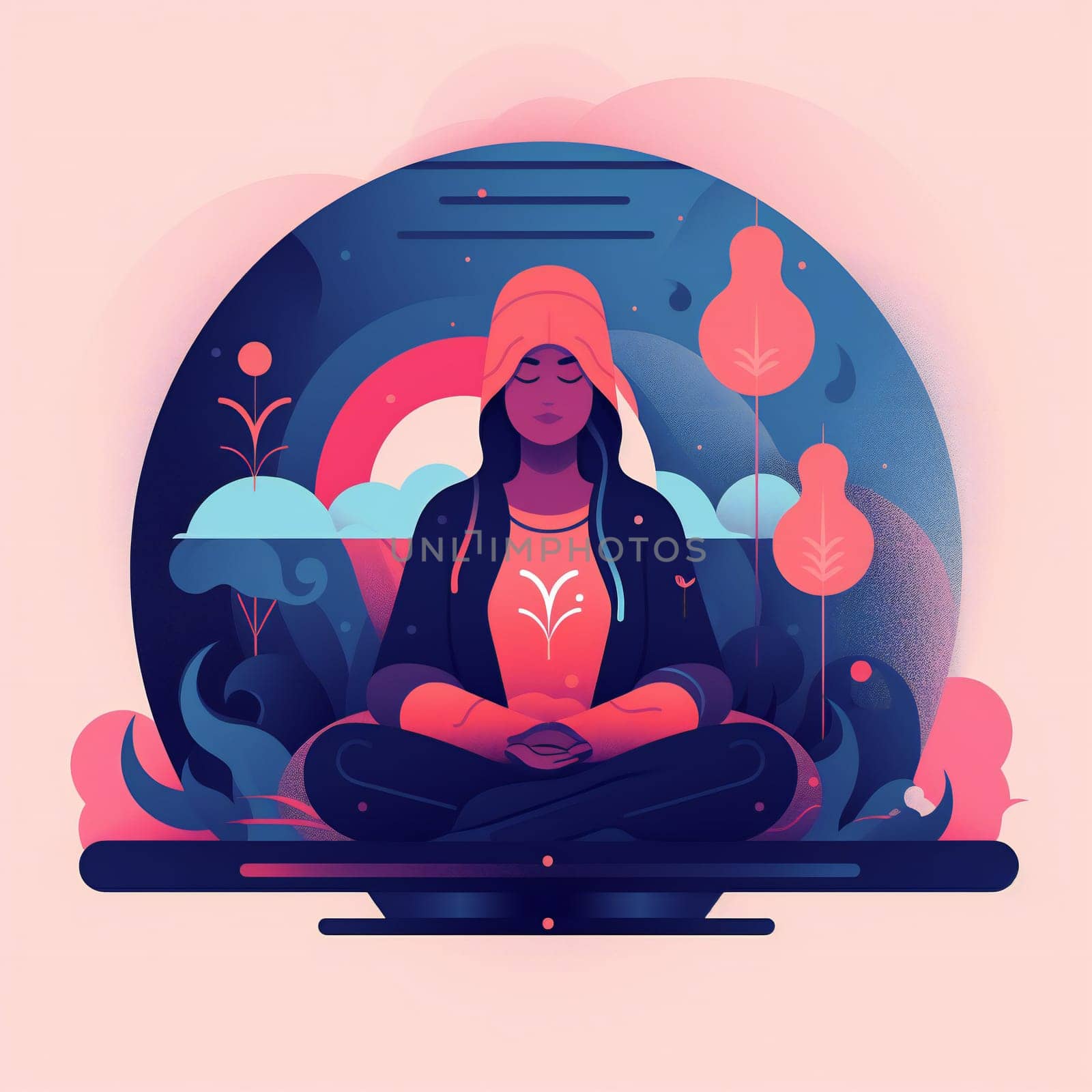 Concept of man meditating. Flat design stock illustration. generative ai by juliet_summertime