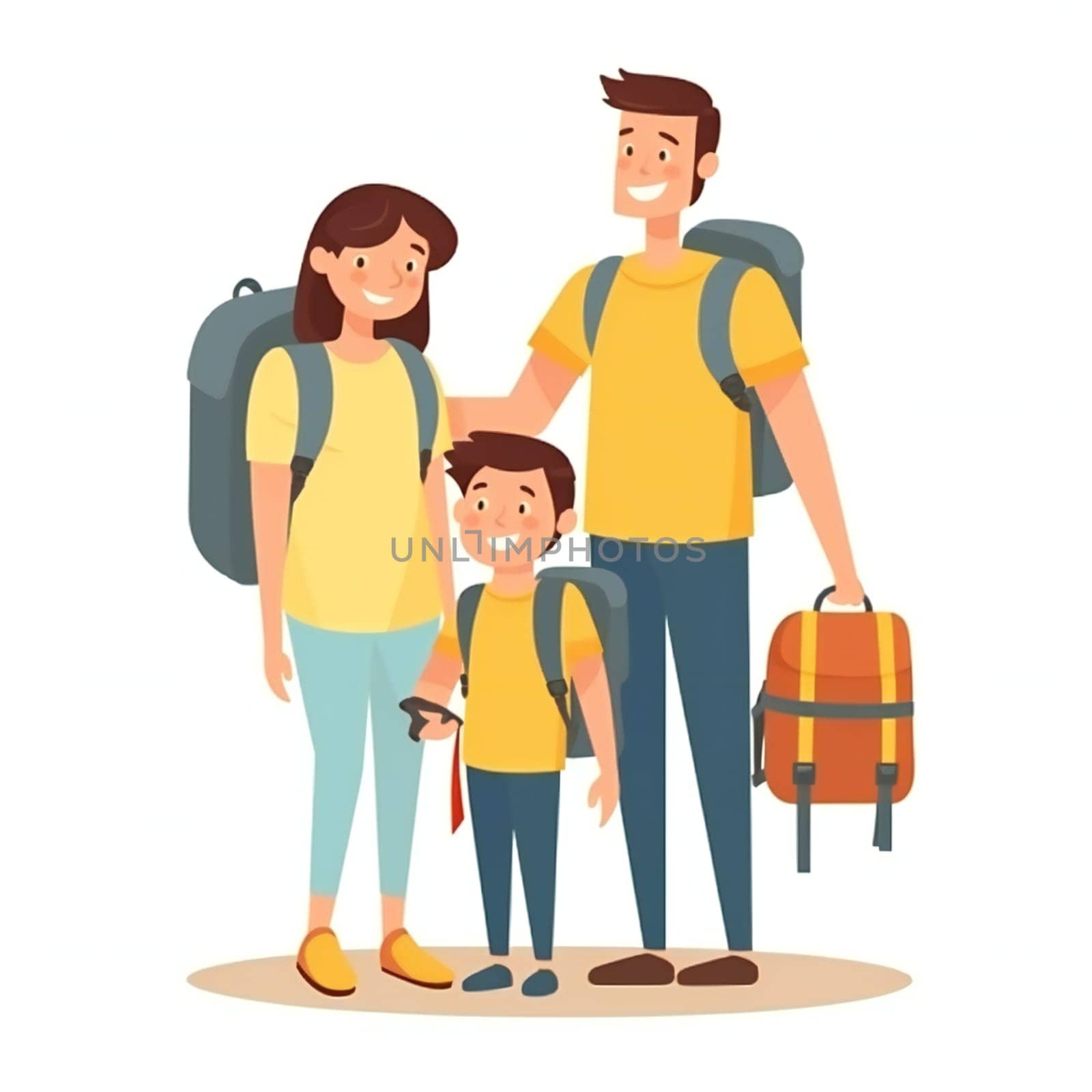 Happy Family travel together. Parents with children at the airport. Smiling man with luggage Generative ai by juliet_summertime