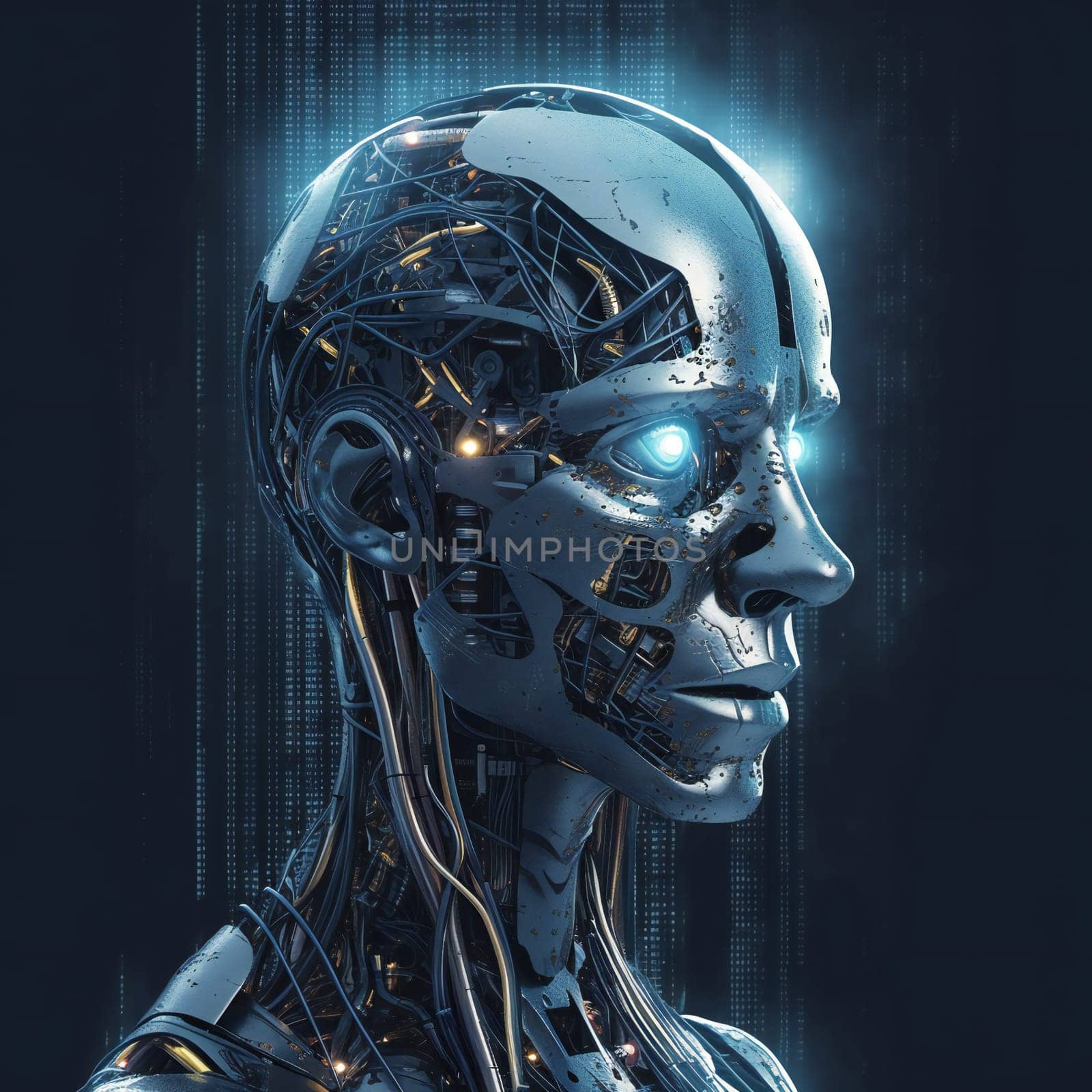 Advanced AI Robot Machine Learning - Technology Related 3D Illustration Render Concept