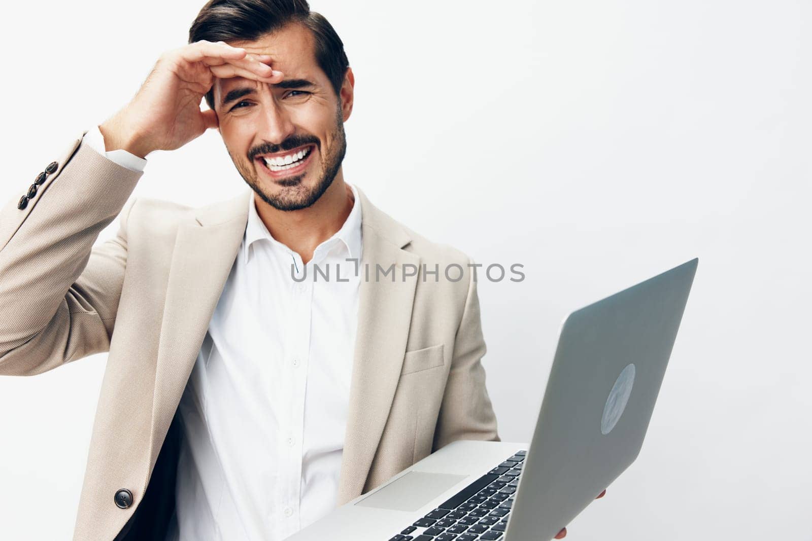 suit man shirt computer handsome online job male typing manager professional business copyspace freelancer internet office thoughtful laptop happy businessman technology