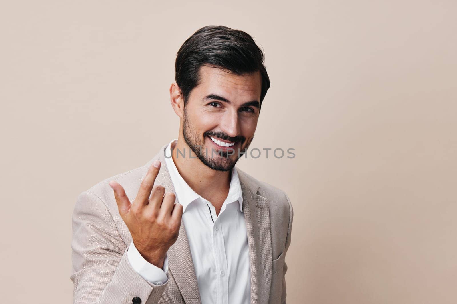 copyspace man handsome professional studio smile corporate businessman portrait executive beige tie successful sexy fashion business smiling entrepreneur happy suit folded