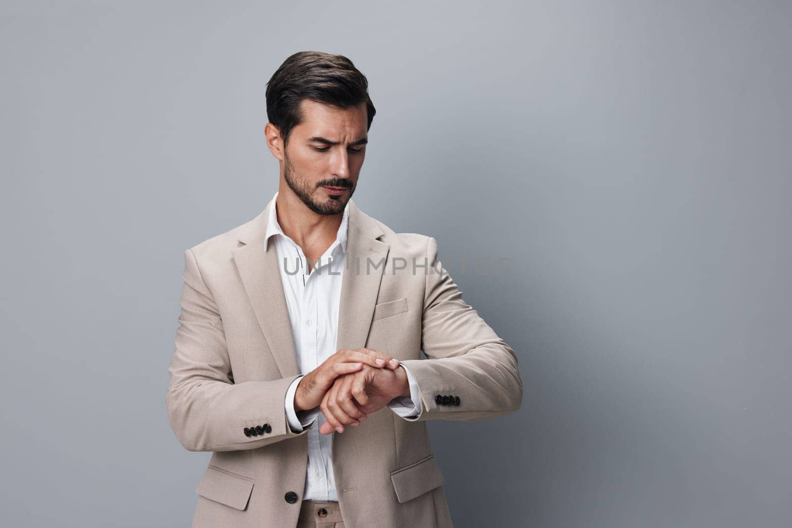 formal man successful professional portrait happy smiling young beige business person suit crossed occupation copyspace businessman guy tie entrepreneur handsome folded