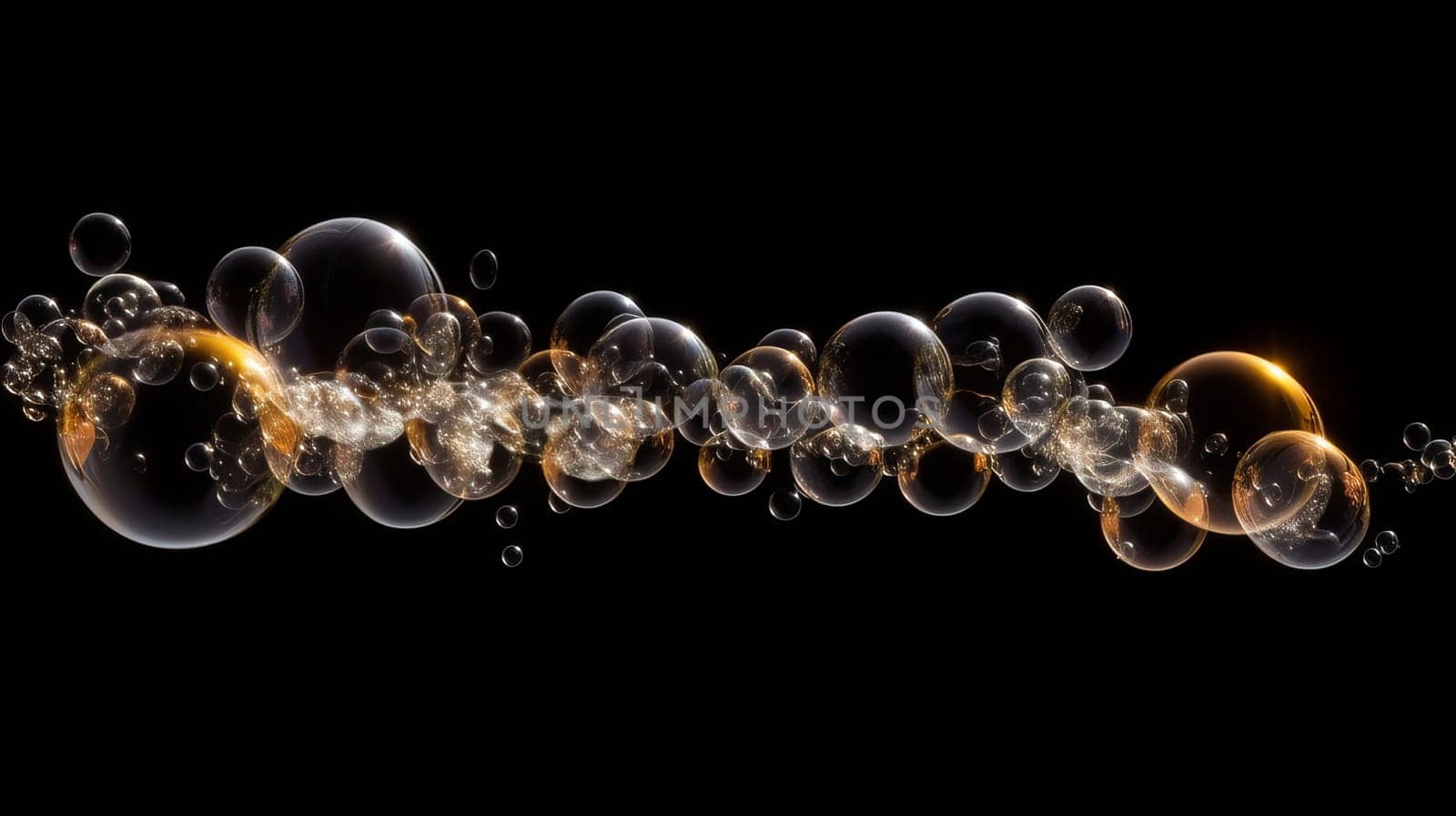 Soap bubbles on a black background. AI generated.