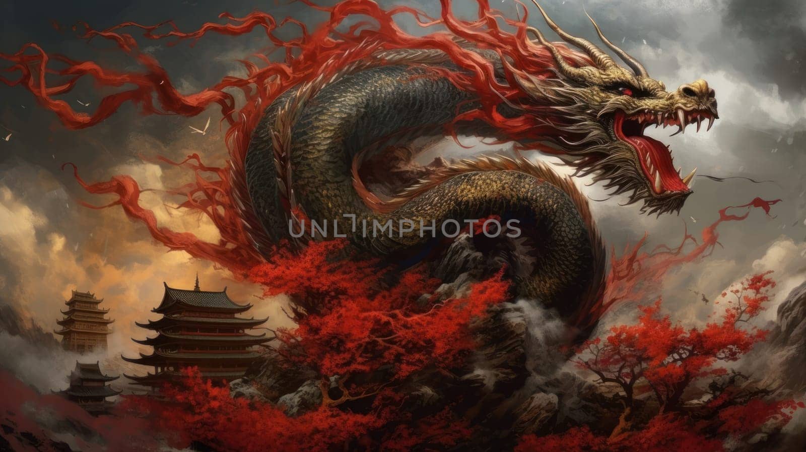 Large, the dragon is a symbol of the new year according to the eastern calendar. AI generated